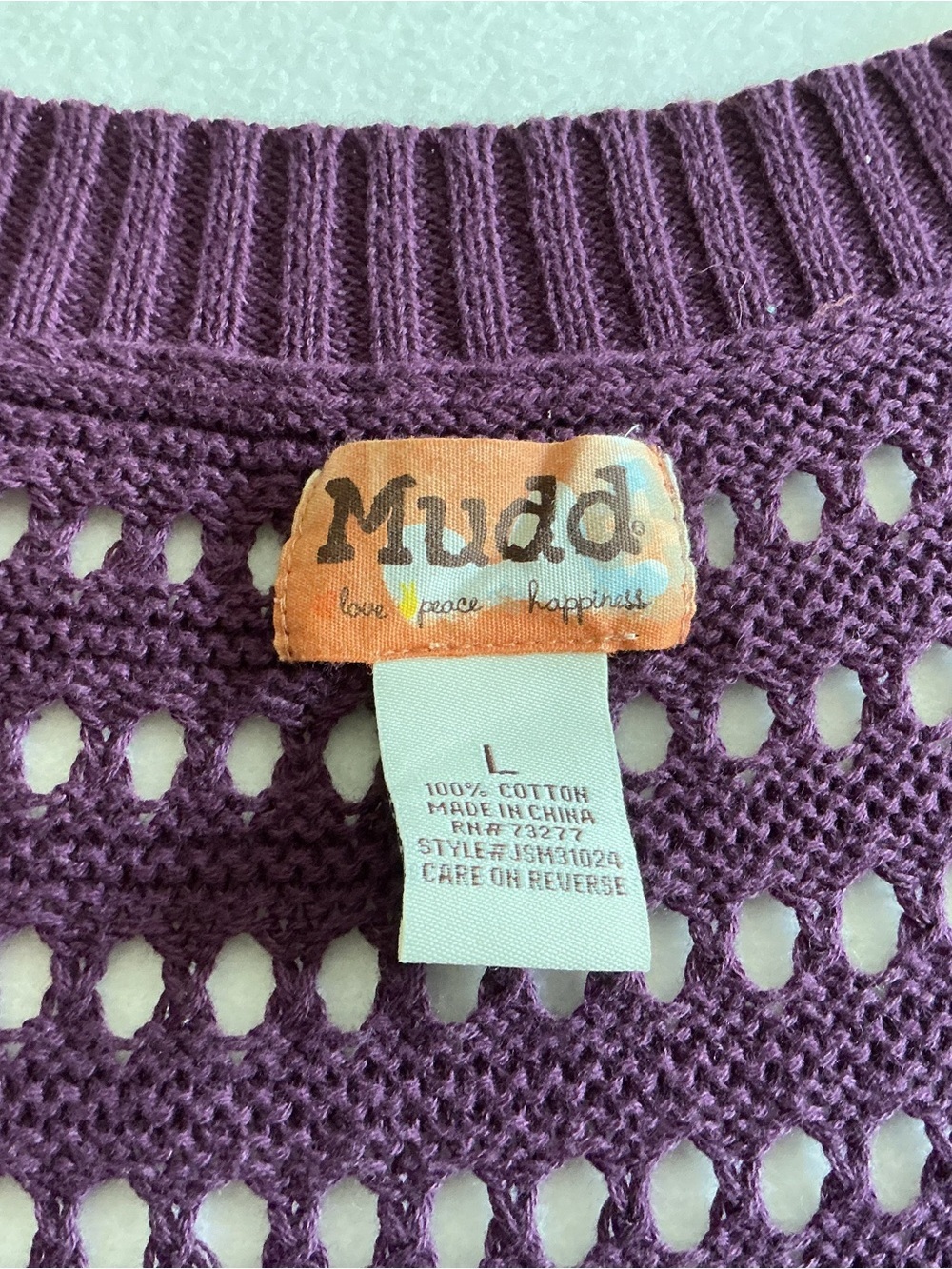 Mudd Vintage Y2K Crochet Knit Cardigan Vest L Purple Open Stitch Button Front - Picture 3 of 8